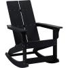 Flash Furniture Finn Modern Commercial Grade Poly Resin Wood Adirondack Rocking Chair – All Weather Red Polystyrene – Dual Slat Back – Stainless Steel Hardware(Black)