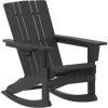 Flash Furniture Halifax Adirondack Rocking Chair with Cup Holder, Weather Resistant Poly Resin Adirondack Rocking Chair, Red(Black)