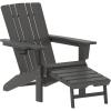 Flash Furniture Halifax Poly Resin Adirondack Chair with Cup Holder and Pull Out Ottoman, All-Weather Poly Resin Indoor/Outdoor Lounge Chair, Set of 2, Black(Grey)