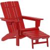 Flash Furniture Halifax Poly Resin Adirondack Chair with Cup Holder and Pull Out Ottoman, All-Weather Poly Resin Indoor/Outdoor Lounge Chair, Set of 2, Black(Red)