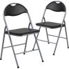 Flash Furniture Hercules Series Metal Folding Chairs with Carrying Handle, Vinyl Upholstered Padded Event Chair, Set of 4, Black(Set of 2)