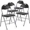 Flash Furniture Hercules Series Metal Folding Chairs with Carrying Handle, Vinyl Upholstered Padded Event Chair, Set of 4, Black(Set of 4)