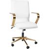 Flash Furniture James Mid-Back Designer Executive Office Chair – White LeatherSoft Upholstery – Brushed Gold Base and Arms – Height Adjustable 360° Swivel Seat(White/Gold)