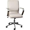 Flash Furniture James Mid-Back Designer Executive Office Chair – White LeatherSoft Upholstery – Brushed Gold Base and Arms – Height Adjustable 360° Swivel Seat(Taupe/Chrome)
