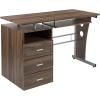 Flash Furniture Joshua White Desk with Three Drawer Pedestal and Pull-Out Keyboard Tray(Rustic Walnut)