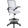 Flash Furniture Kale Mid-Back White Mesh Ergonomic Drafting Chair | Adjustable Foot Ring, Flip-Up Arms(White)