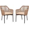 Flash Furniture Kallie Set of 2 Indoor/Outdoor Stacking Club Chairs with Arms – UV Resistant Woven Black Seat & Back – Gray Zippered Cushions – Black Aluminum Frame(Natural)