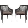 Flash Furniture Kallie Set of 2 Indoor/Outdoor Stacking Club Chairs with Arms – UV Resistant Woven Black Seat & Back – Gray Zippered Cushions – Black Aluminum Frame(Black)