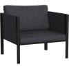 Flash Furniture Lea Indoor/Outdoor Patio Chair with Cushions – Modern Steel Framed Chair with Storage Pockets, Black with Beige Cushions(Charcoal)