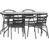 Flash Furniture Lila 7-Piece Glass Patio Table and Chairs Set, Outdoor Patio Dining Set with Rectangular Table and 6 Slat Back Patio Chairs, Black(5 Piece Set)