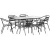 Flash Furniture Lila 7-Piece Glass Patio Table and Chairs Set, Outdoor Patio Dining Set with Rectangular Table and 6 Slat Back Patio Chairs, Black(7 Piece Set)