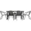 Flash Furniture Lila Commercial 7-Piece Outdoor Dining Set, Tempered Glass Patio Table with Umbrella Hole, 6 Triple Slat Chairs, 60″, Black