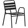 Flash Furniture Lila Commercial Restaurant Stack Chair with Triple Slat Back and Arms, Indoor-Outdoor Dining Chair, Silver(Black)