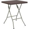 Flash Furniture Linburgh Commercial Grade 1.95-Foot Square Brown Rattan Plastic Folding Table