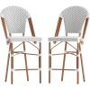 Flash Furniture Lourdes Commercial Grade Bistro Counter Stool, Stackable Indoor/Outdoor Dining Stool, 26″High, Natural/White-Light Natural Finish, Set of 2(White & Gray/Natural Frame)
