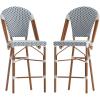 Flash Furniture Lourdes Commercial Grade Bistro Counter Stool, Stackable Indoor/Outdoor Dining Stool, 26″High, Natural/White-Light Natural Finish, Set of 2(White & Navy/Natural Frame)