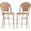 Flash Furniture Lourdes Commercial Grade Bistro Counter Stool, Stackable Indoor/Outdoor Dining Stool, 26″High, Natural/White-Light Natural Finish, Set of 2(Natural & White/Light Natural Frame)