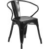 Flash Furniture Luna Commercial Grade Black Metal Indoor-Outdoor Chair with Arms(Black)