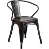 Flash Furniture Luna Commercial Grade Black Metal Indoor-Outdoor Chair with Arms(Black-antique Gold)
