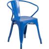 Flash Furniture Luna Commercial Grade Black Metal Indoor-Outdoor Chair with Arms(Blue)