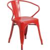 Flash Furniture Luna Commercial Grade Black Metal Indoor-Outdoor Chair with Arms(Red)