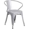 Flash Furniture Luna Commercial Grade Black Metal Indoor-Outdoor Chair with Arms(Silver)
