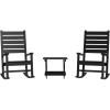 Flash Furniture Manchester Commercial 3-Piece Rocking Chairs/Table Set, 2 Contemporary Rocking Chairs, End Table, HDPE Construction, All-Weather Use, Black(Black)
