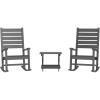 Flash Furniture Manchester Commercial 3-Piece Rocking Chairs/Table Set, 2 Contemporary Rocking Chairs, End Table, HDPE Construction, All-Weather Use, Black(Grey)
