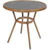 Flash Furniture Marseille Indoor/Outdoor Commercial Bistro Table – Tempered Glass Top – Textilene Fabric – Natural Bamboo Print Aluminum Frame – 31.5″ – Black(Black Textilene/Natural Frame)