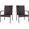 Flash Furniture Maxim Wicker Indoor/Outdoor Dining Chairs with Arms – Espresso Wicker Wrapped Steel Frames – Fade & Weather Resistant-For Deck or Backyard – Set of 2(Espresso)
