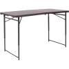 Flash Furniture Mills 4-Foot Height Adjustable Bi-Fold Brown Wood Grain Plastic Folding Table with Carrying Handle(Brown)