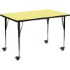 Flash Furniture Mobile 30”W x 60”L Rectangular Yellow Thermal Laminate Activity Table – Standard Height Adjustable Legs(Yellow)