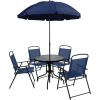 Flash Furniture Nantucket 6 Piece Red Patio Garden Set with Table, Umbrella and 4 Folding Chairs(Navy)