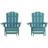 Flash Furniture Newport Poly Resin Adirondack Chair with Cup Holder and Pull Out Ottoman, All-Weather Poly Resin Indoor/Outdoor Lounge Chair, Gray(Blue)