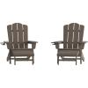 Flash Furniture Newport Poly Resin Adirondack Chair with Cup Holder and Pull Out Ottoman, All-Weather Poly Resin Indoor/Outdoor Lounge Chair, Gray(Brown)