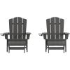 Flash Furniture Newport Poly Resin Adirondack Chair with Cup Holder and Pull Out Ottoman, All-Weather Poly Resin Indoor/Outdoor Lounge Chair, Gray(Grey)