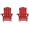 Flash Furniture Newport Poly Resin Adirondack Chair with Cup Holder and Pull Out Ottoman, All-Weather Poly Resin Indoor/Outdoor Lounge Chair, Gray(Red)