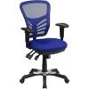 Flash Furniture Nicholas Mid-Back Swivel Desk Chair with Wheels, Mesh Back, Padded Seat, and Armrests, Adjustable Height Mesh Ergonomic Office Chair, Black(Blue)