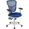 Flash Furniture Nicholas Mid-Back Swivel Desk Chair with Wheels, Mesh Back, Padded Seat, and Armrests, Adjustable Height Mesh Ergonomic Office Chair, Black(Blue Mesh/White Frame)