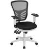 Flash Furniture Nicholas Mid-Back Swivel Desk Chair with Wheels, Mesh Back, Padded Seat, and Armrests, Adjustable Height Mesh Ergonomic Office Chair, Black(Black Mesh/White Frame)