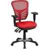 Flash Furniture Nicholas Mid-Back Swivel Desk Chair with Wheels, Mesh Back, Padded Seat, and Armrests, Adjustable Height Mesh Ergonomic Office Chair, Black(Red)