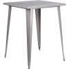 Flash Furniture Nolan Commercial Grade 31.5″ Square Silver Metal Indoor-Outdoor Bar Height Table(Silver)