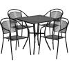 Flash Furniture Oia 5-Piece Commercial Grade Steel Patio Table and Chairs Set, Outdoor Dining Set with Square Table and 4 Round Back Chairs, Black(Black)