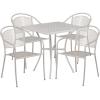 Flash Furniture Oia 5-Piece Commercial Grade Steel Patio Table and Chairs Set, Outdoor Dining Set with Square Table and 4 Round Back Chairs, Black(Light Gray)