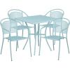 Flash Furniture Oia 5-Piece Commercial Grade Steel Patio Table and Chairs Set, Outdoor Dining Set with Square Table and 4 Round Back Chairs, Black(Sky Blue)