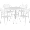 Flash Furniture Oia 5-Piece Commercial Grade Steel Patio Table and Chairs Set, Outdoor Dining Set with Square Table and 4 Round Back Chairs, Black(White)