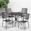 Flash Furniture Oia Commercial Grade 35.25″ Round Black Indoor-Outdoor Steel Patio Table Set with 4 Square Back Chairs(Black)