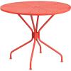 Flash Furniture Oia Commercial Grade 35.25″ Round Black Indoor-Outdoor Steel Patio Table with Umbrella Hole(Coral)