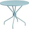 Flash Furniture Oia Commercial Grade 35.25″ Round Black Indoor-Outdoor Steel Patio Table with Umbrella Hole(Sky Blue)