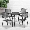 Flash Furniture Oia Commercial Grade 35.5″ Square Black Indoor-Outdoor Steel Patio Table Set with 4 Square Back Chairs(Black)